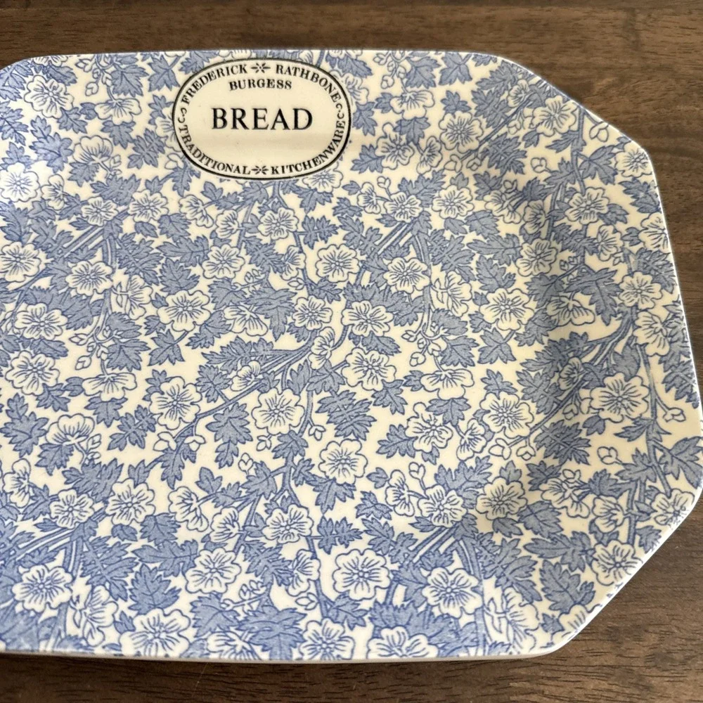 RARE Vintage Frederick Rathbone Burgess Blue & White Chintz Bread Plate England